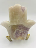Pink Amethyst Hamsa Hand on Custom Gold Stand